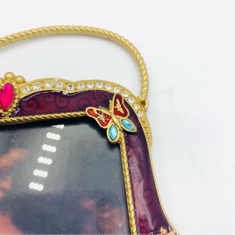 Jeweled Butterfly Enamel Picture Frame β Purse Shaped Vintage Style Glam 3.5x3.5 - Picture 6 of 7
